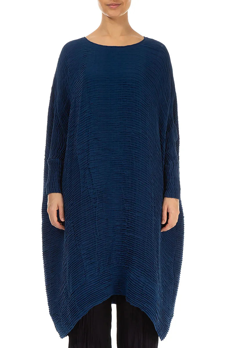 Wide Royal Blue Plissé Silk Kaftan Dress 1