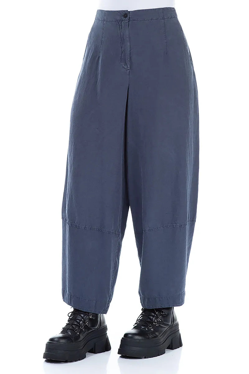 Wide Royal Blue Silk Linen Trousers 3