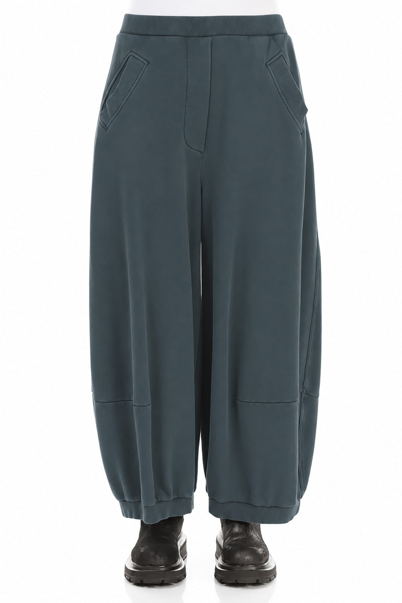 Wide Slate French Terry Cotton Trousers