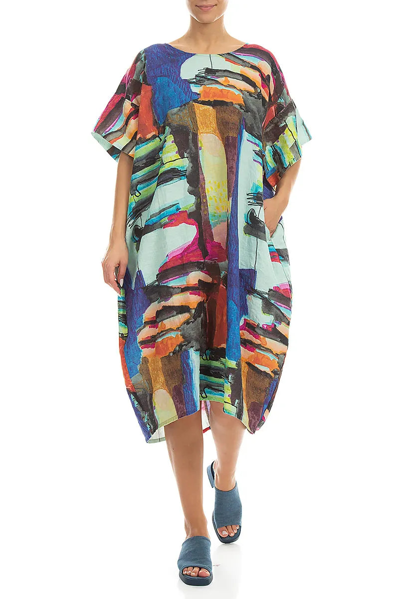 Wide Sleeves Abstract Linen Dress 3