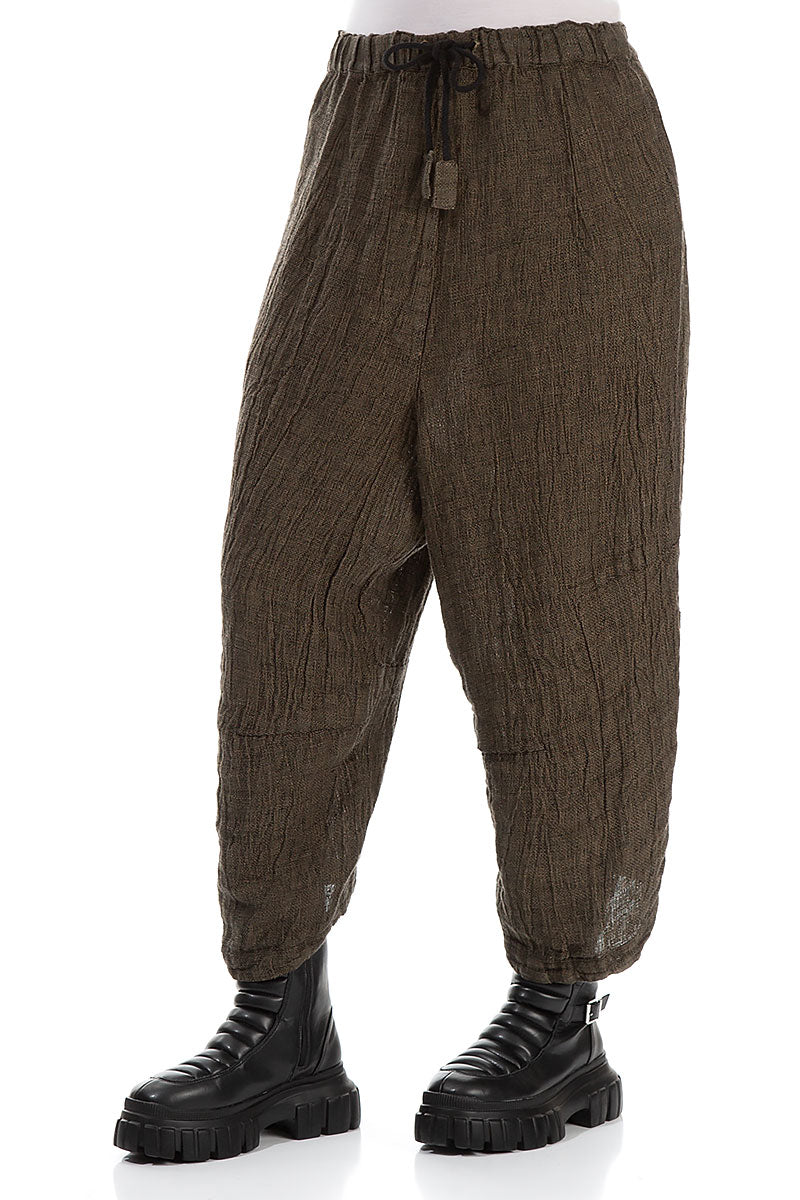 Wide Tie Up Silver Sage Mélange Linen Trousers 3