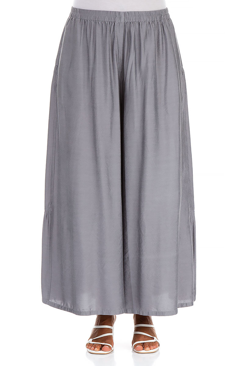 Wide Tiered Back Storm Grey Silk Bamboo Trousers