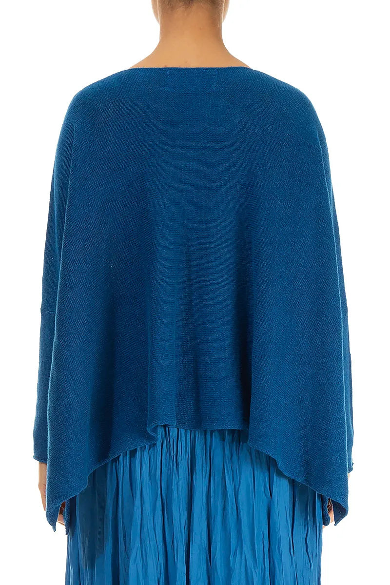Wide Wavy Seam Cobalt Blue Linen Jumper