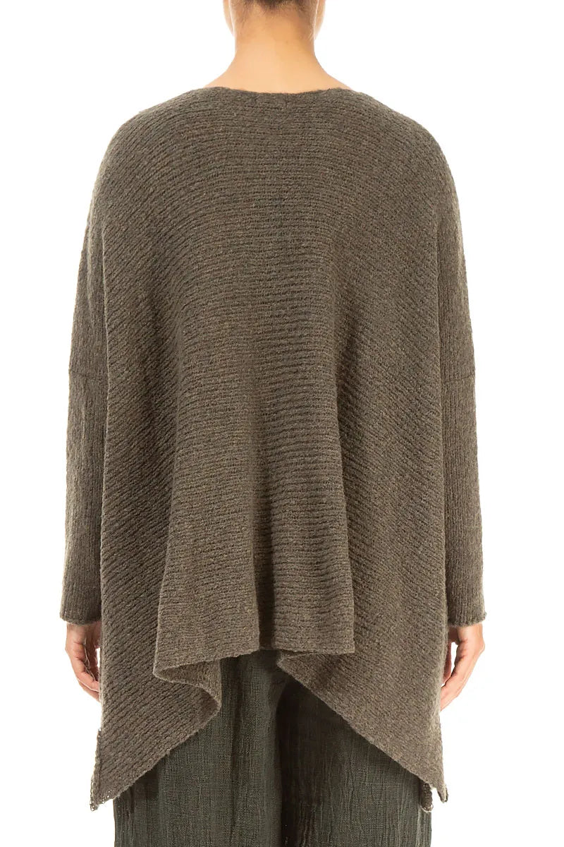 Wide Wavy Seam Khaki Wool Sweater 2