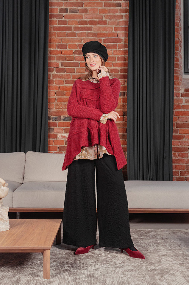 Wide Wavy Seam Ruby Red Wool Sweater 6