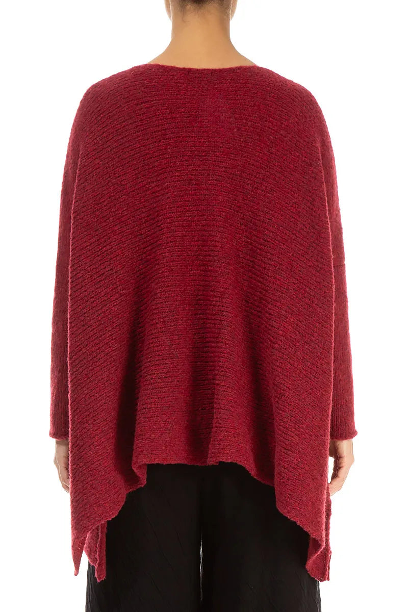 Wide Wavy Seam Ruby Red Wool Sweater 2