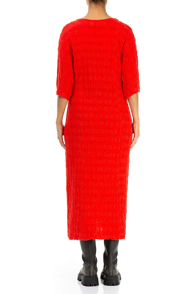Woven Bright Red Textured Linen Dress