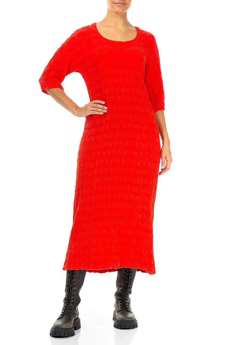 Woven Bright Red Textured Linen Dress