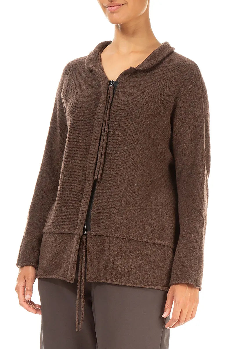Zip Closed Brown Wool Cardigan 3