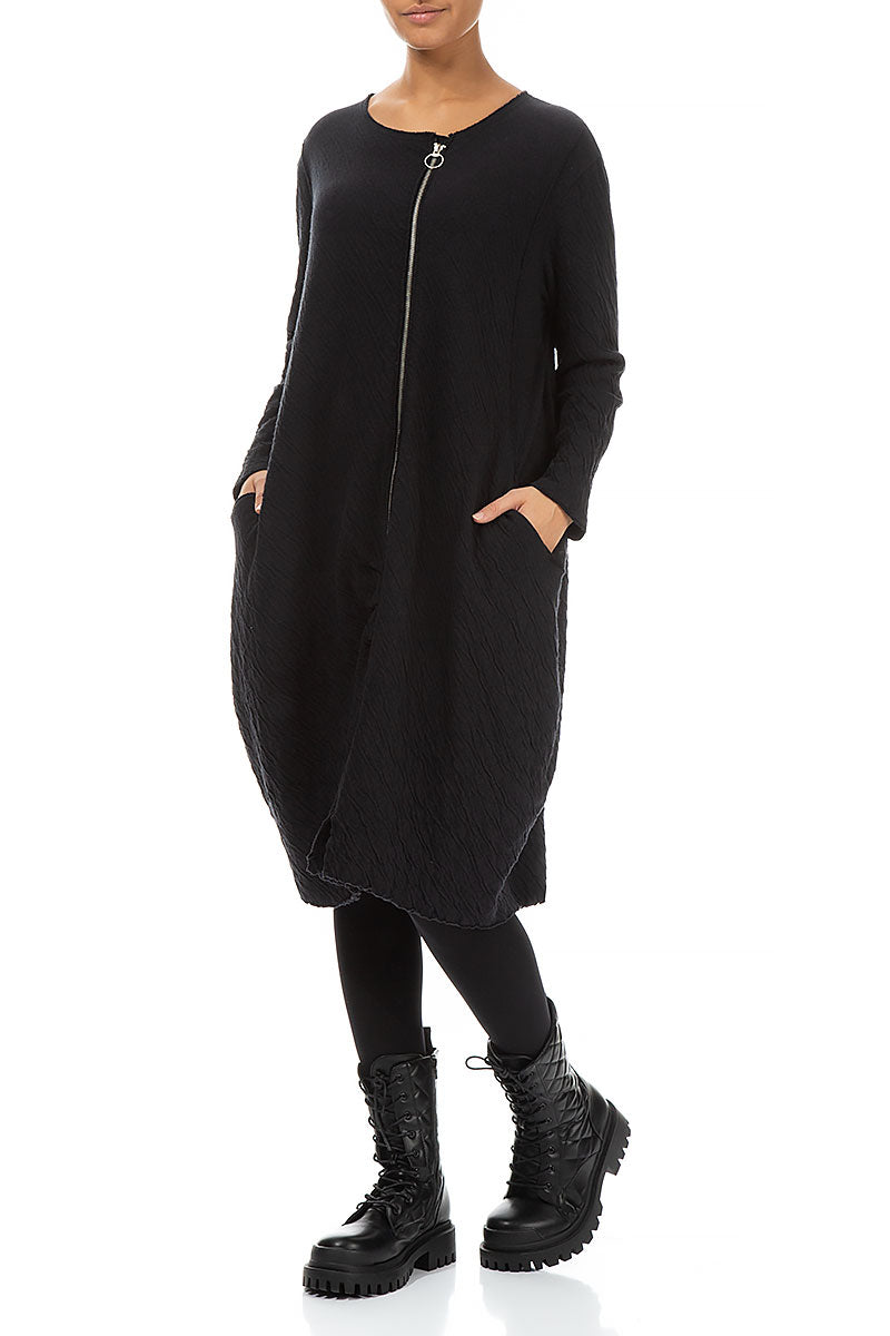 Zip Front Grey Wavy Cotton Dress 3