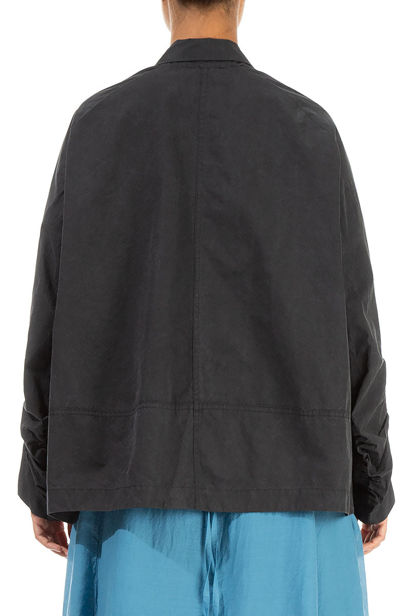 Zips Embellished Black Cotton Jacket