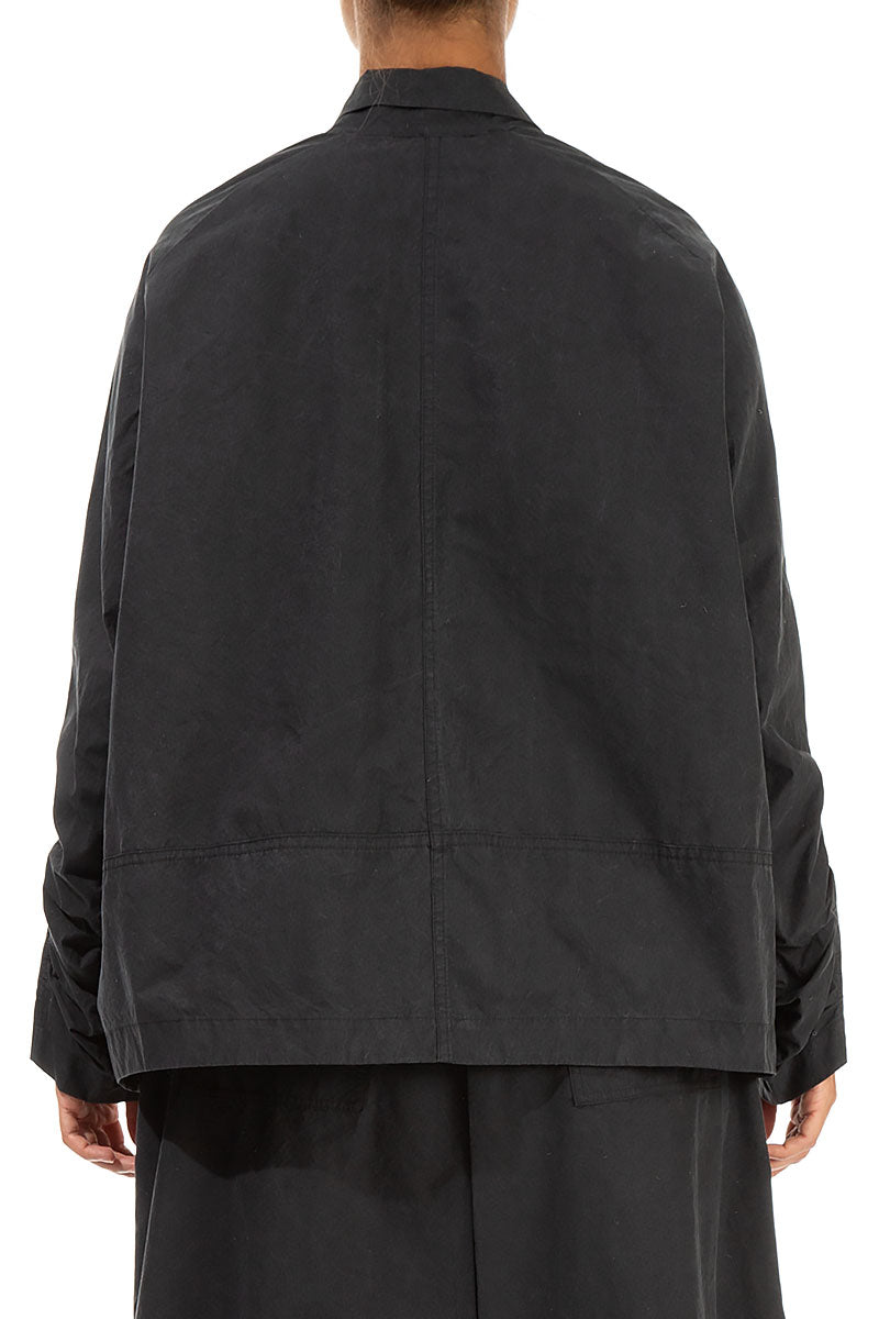 Zips Embellished Black Cotton Jacket