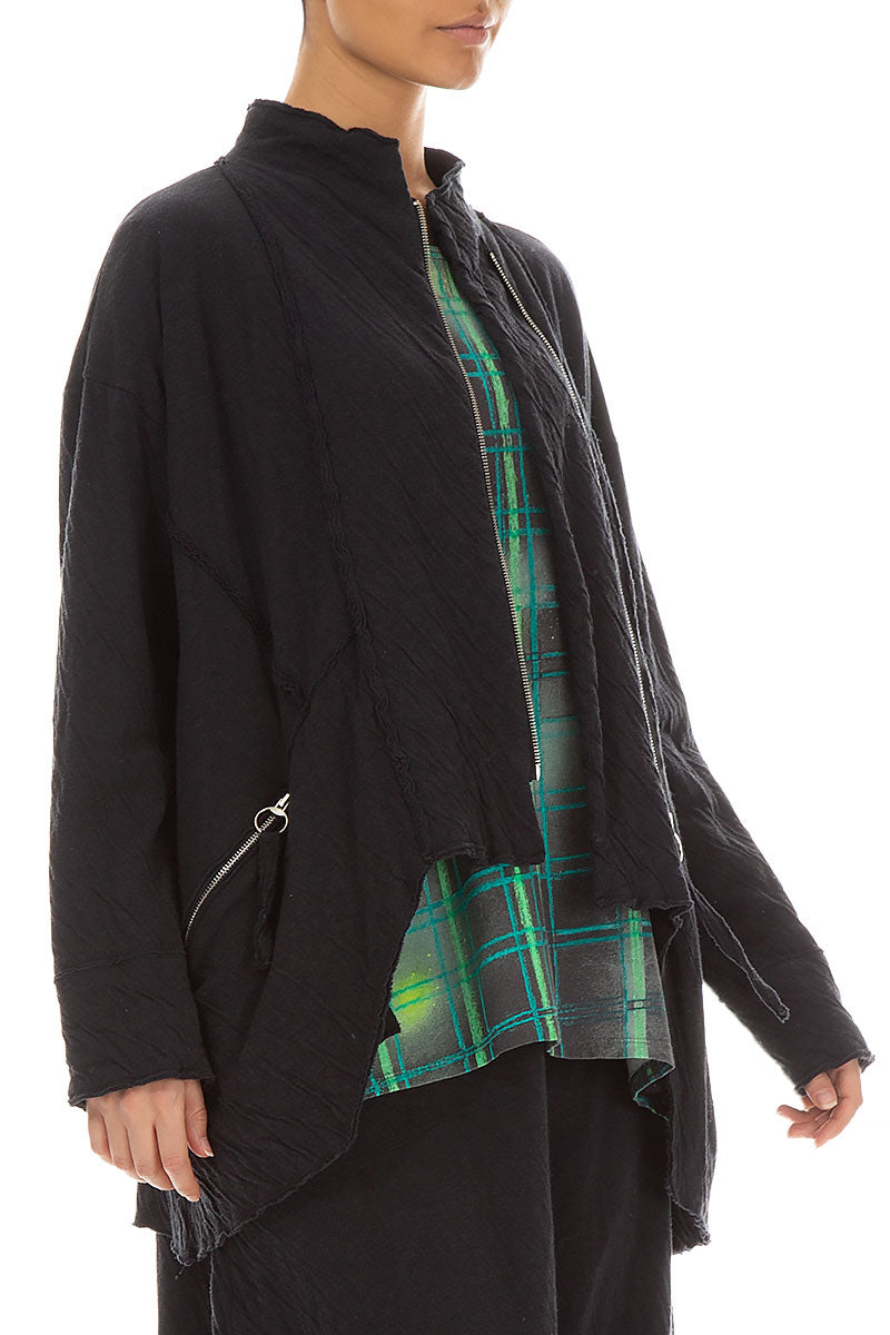 Zips Embellished Grey Wavy Cotton Jacket 3