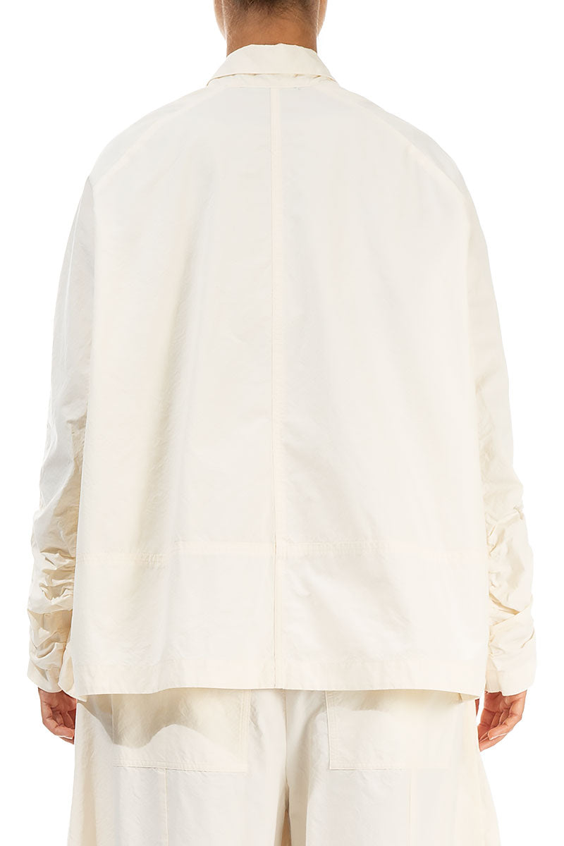 Zips Embellished Off White Cotton Jacket