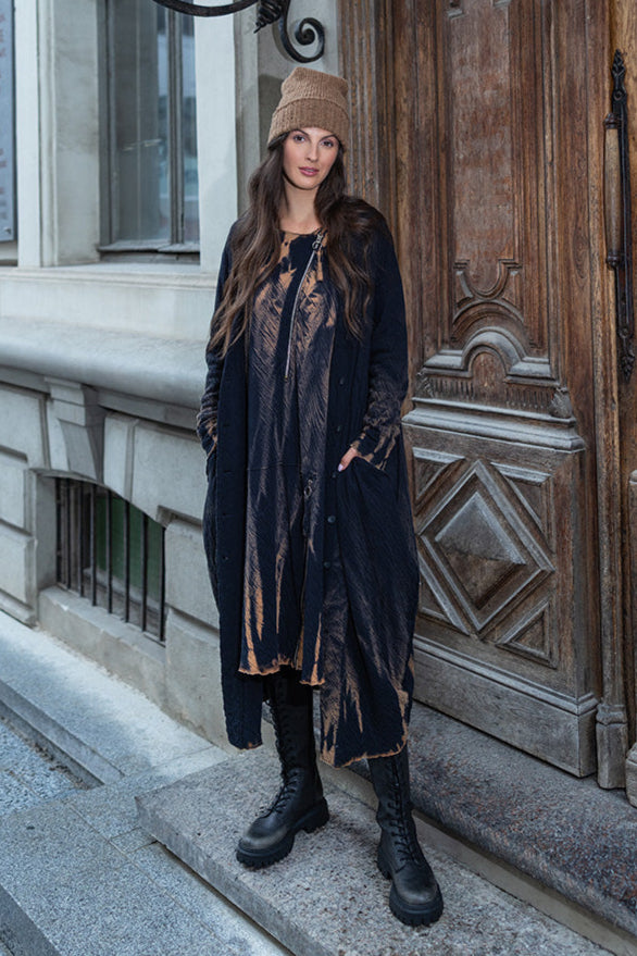 Zips Embellished Tie-Dye Wavy Cotton Dress 1