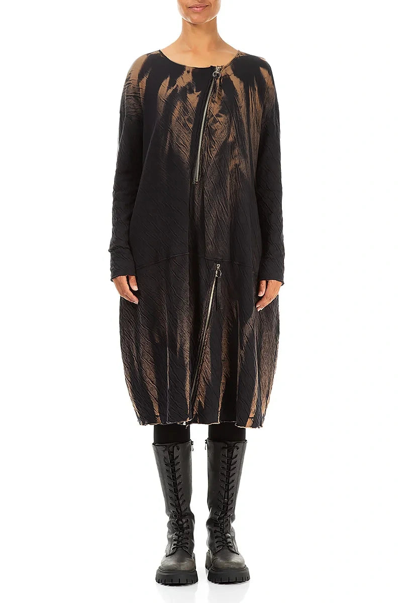 Zips Embellished Tie-Dye Wavy Cotton Dress 2