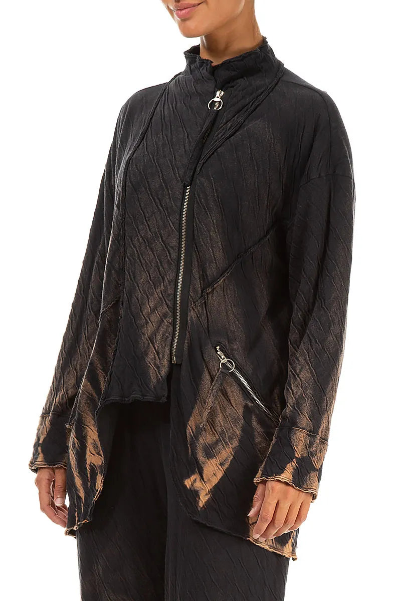 Zips Embellished Tie-Dye Wavy Cotton Jacket 3