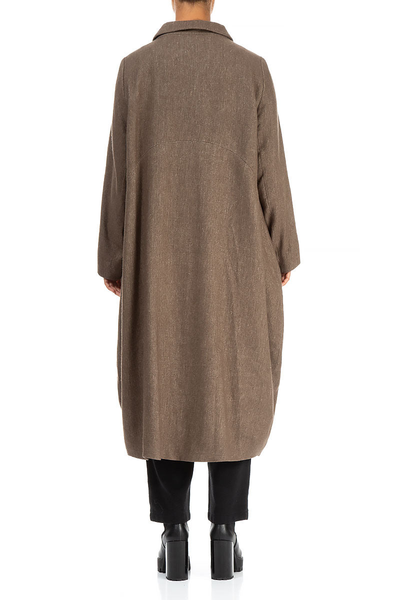 Balloon Collar Pepper Brown Wool Linen Coat 2