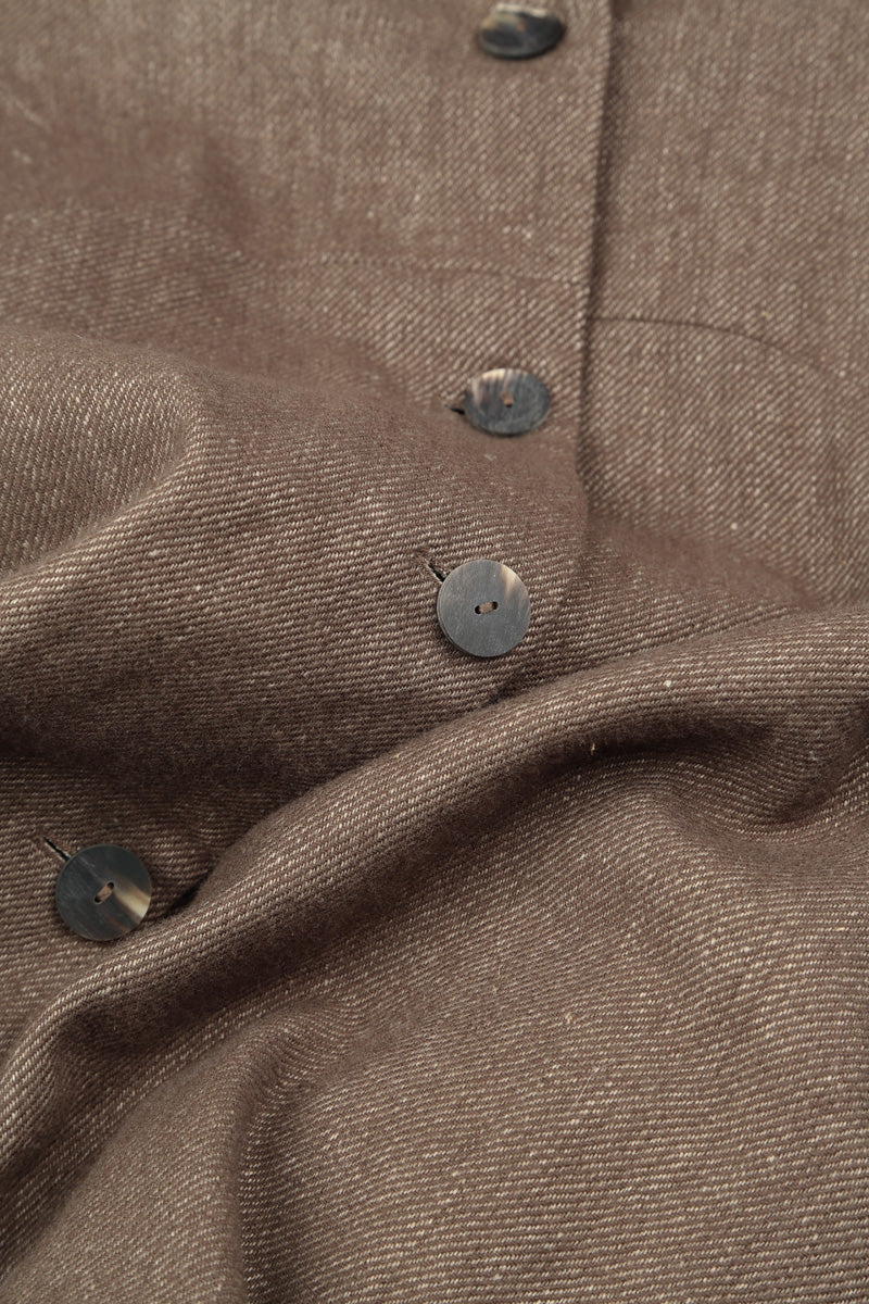 Balloon Collar Pepper Brown Wool Linen Coat 5