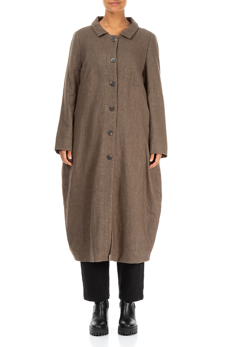 Balloon Collar Pepper Brown Wool Linen Coat 1