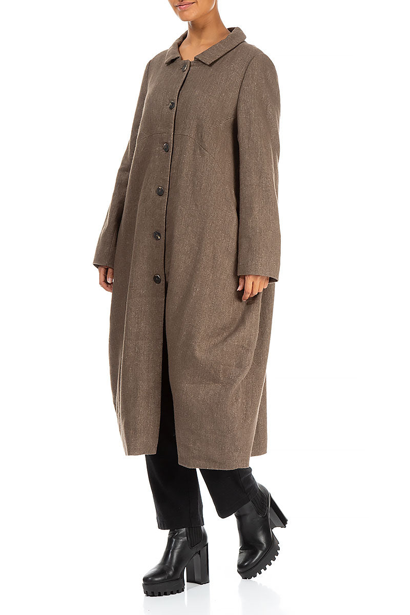 Balloon Collar Pepper Brown Wool Linen Coat 4