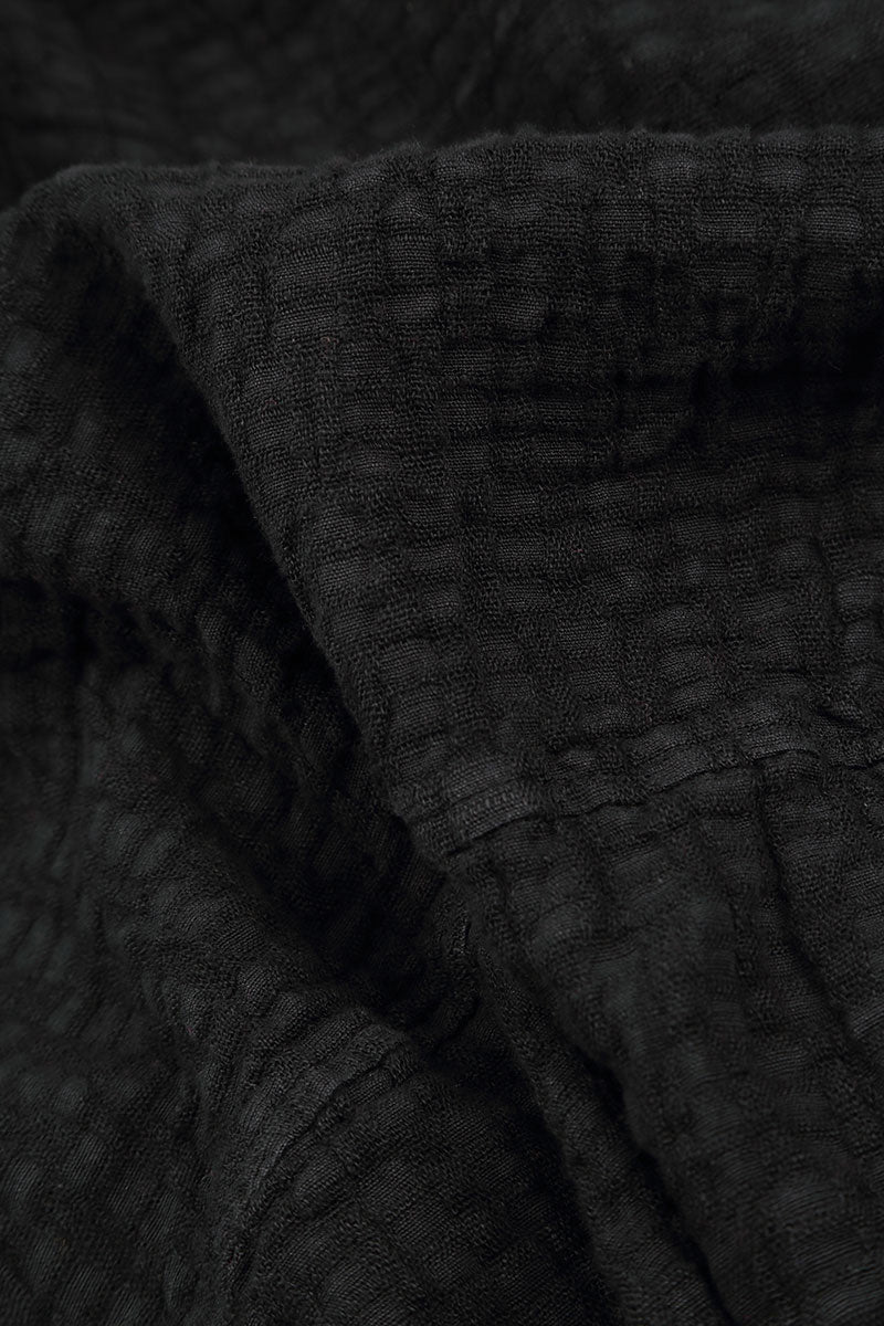 Balloon Long Sleeves Black Textured Linen Dress 5