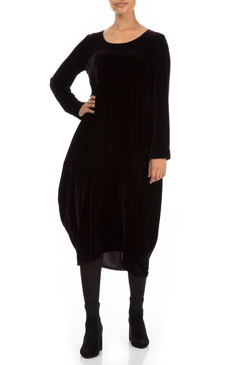 Balloon Black Silk Velvet Dress 4
