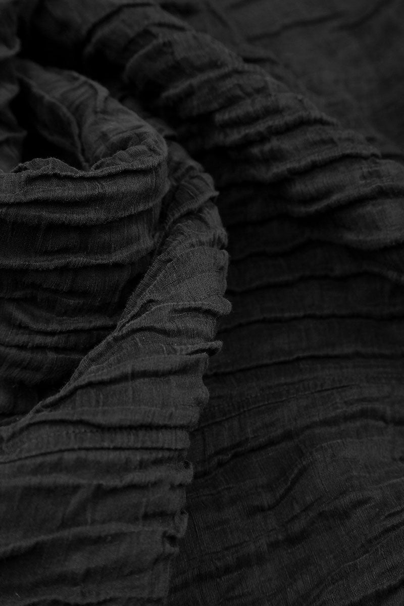 Cowl Neck Crinkled Black Silk Linen Blouse 6