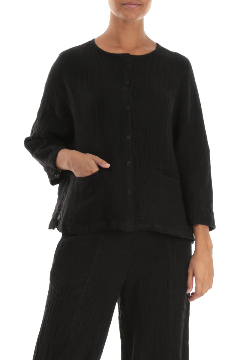 Black Mélange Linen Jacket Blouse 4