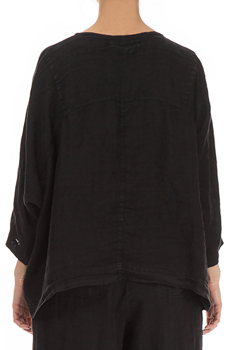 Boxy Black Gauze Linen Blouse 2