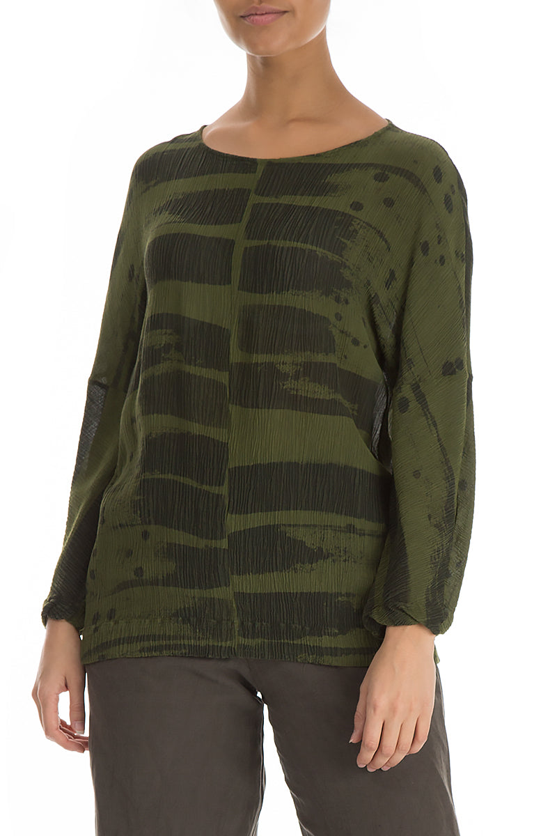 Boxy Khaki Print Silk Viscose Blouse 3