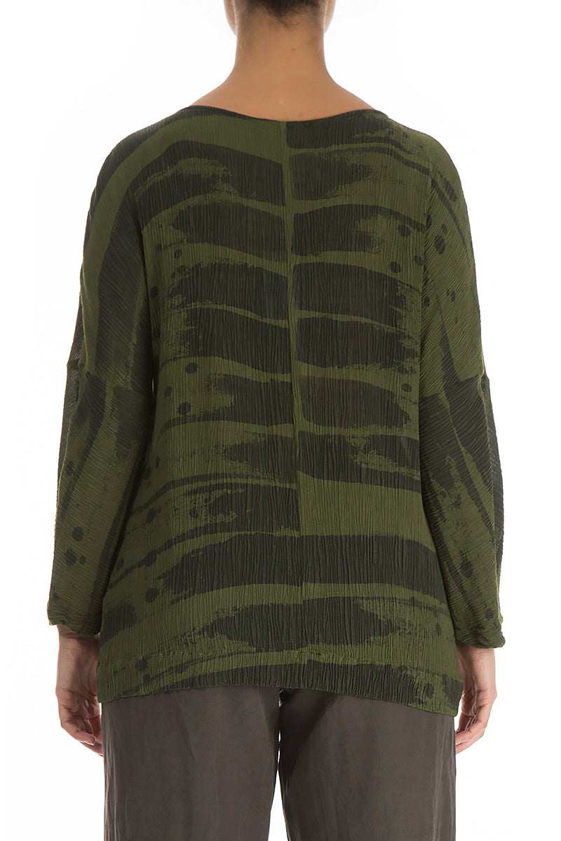 Boxy Khaki Print Silk Viscose Blouse 2
