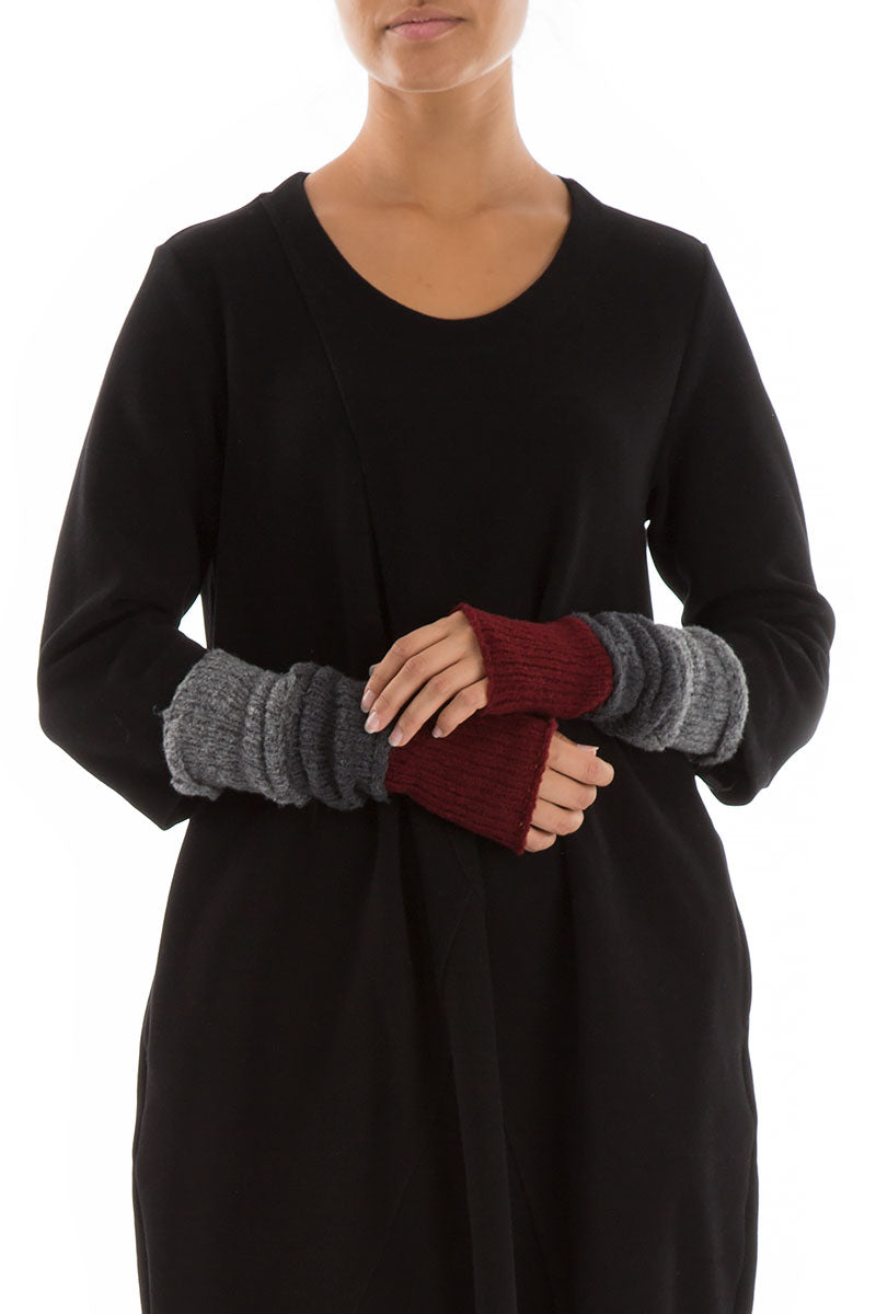 Dark Red & Grey Wool Wristlets 1