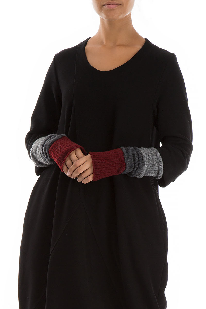 Dark Red & Grey Wool Wristlets 3