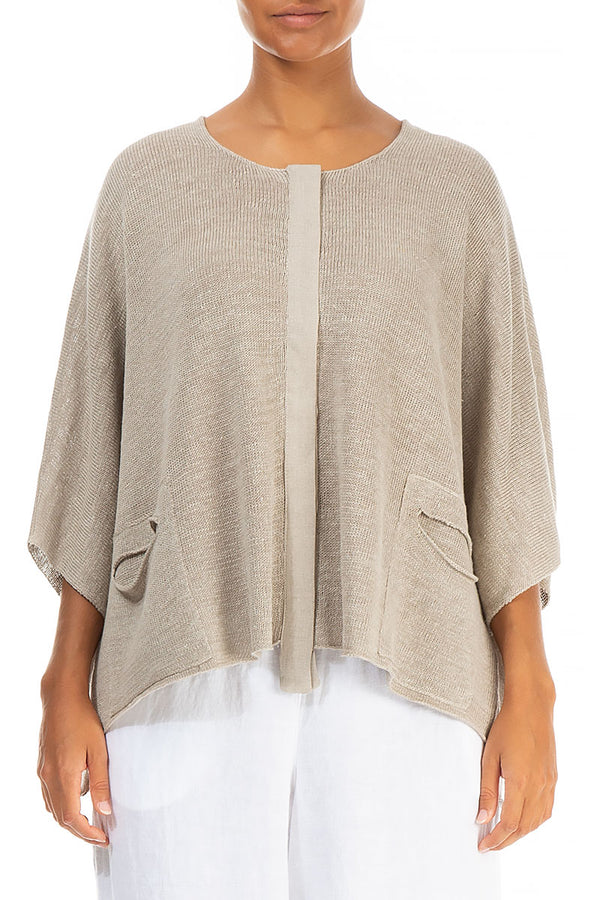 Button Band Boxy Natural Linen Cardigan 1