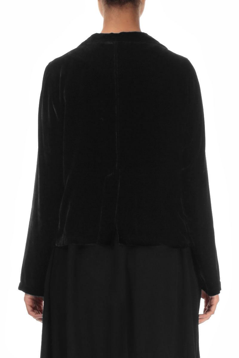 Buttoned Black Silk Velvet Jacket 2