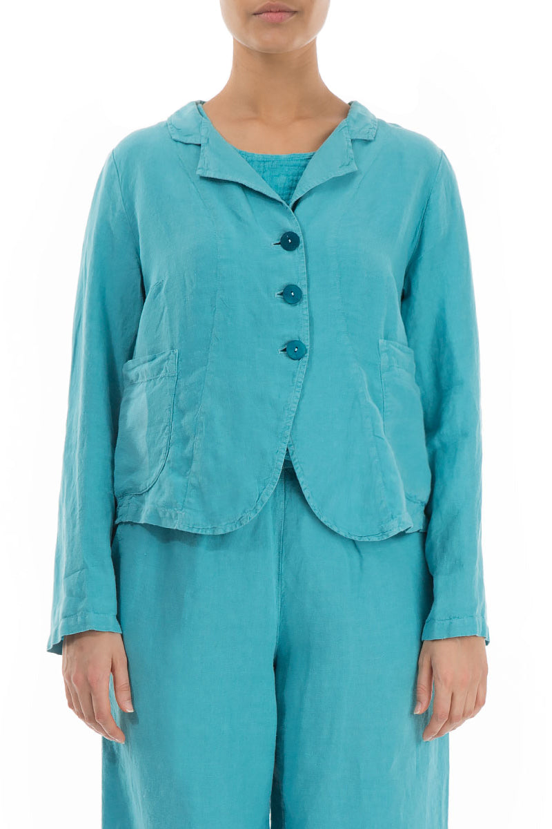Buttoned Turquoise Linen Jacket