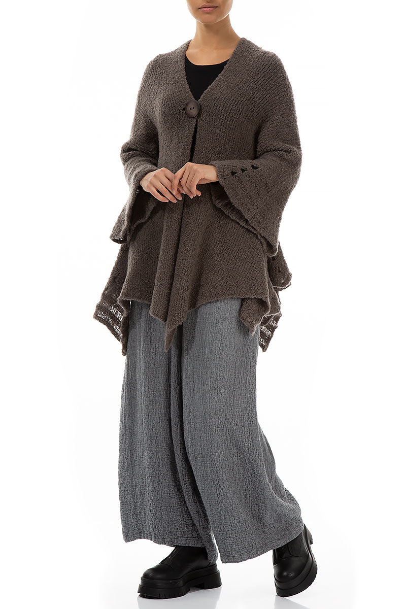 Cedar Brown Flared Wool Cotton Cardigan 5