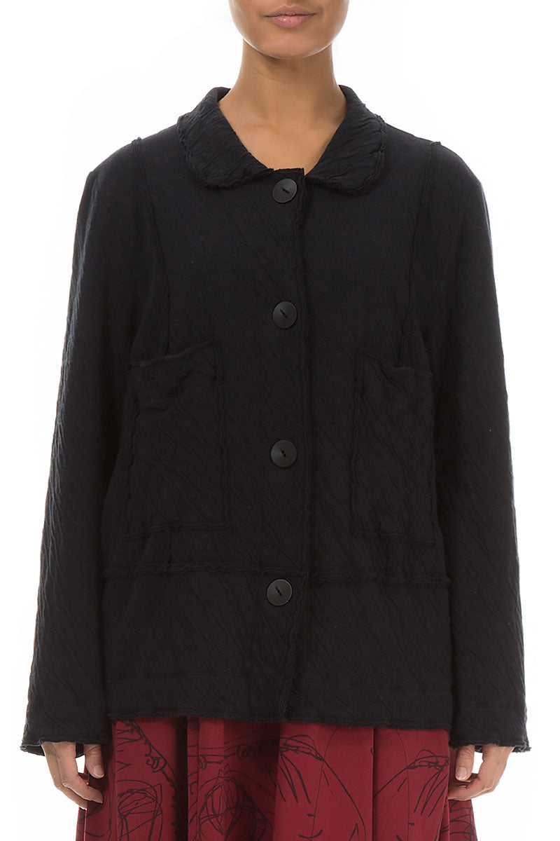 Collar Neck Grey Wavy Cotton Jacket 1