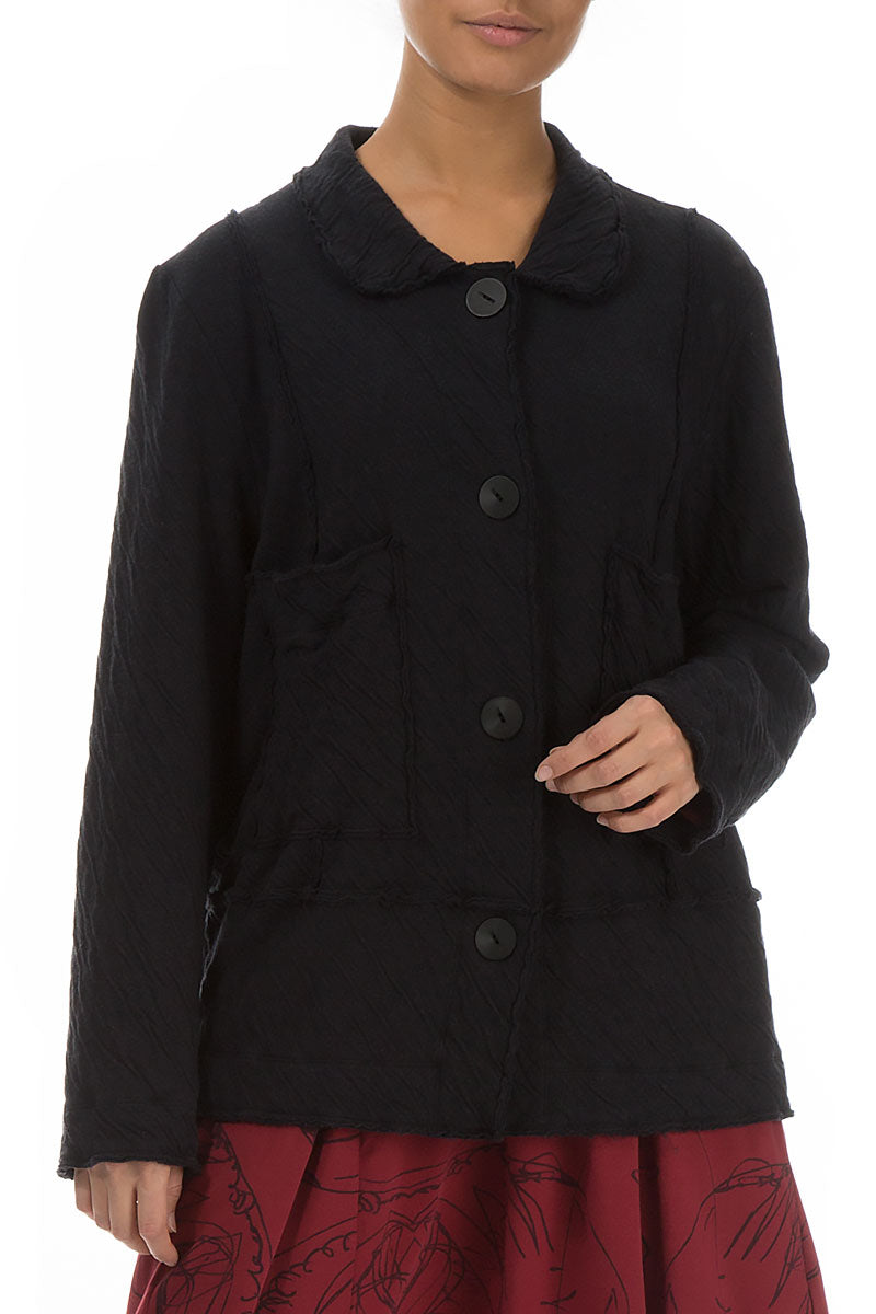 Collar Neck Grey Wavy Cotton Jacket 3