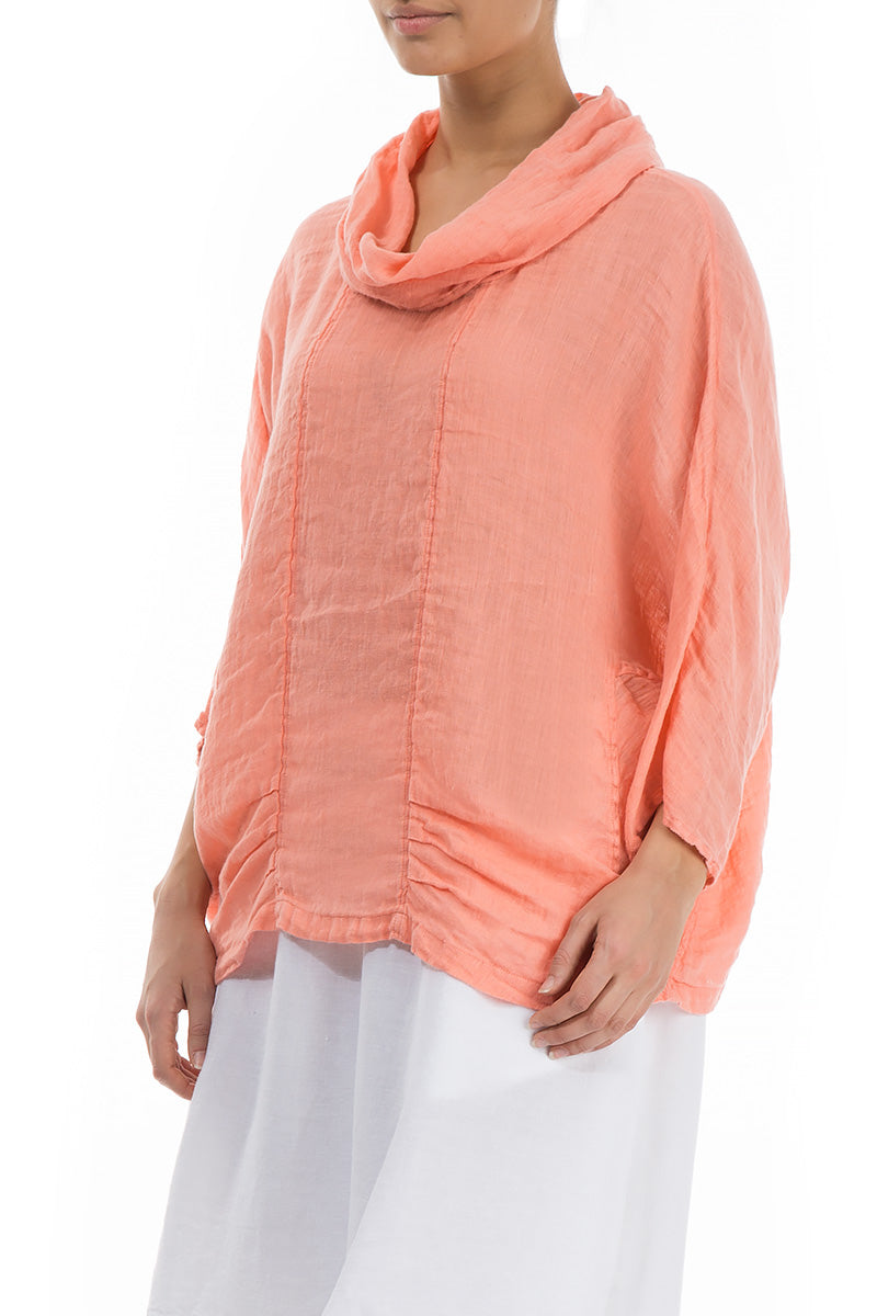 Cowl Neck Coral Linen Blouse 3