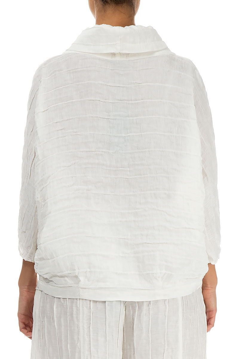 Cowl Neck Crinkled White Silk Blouse
