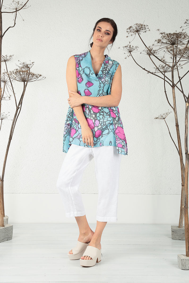 Cowl Neck Sleeveless Gemstone Linen Tunic 6