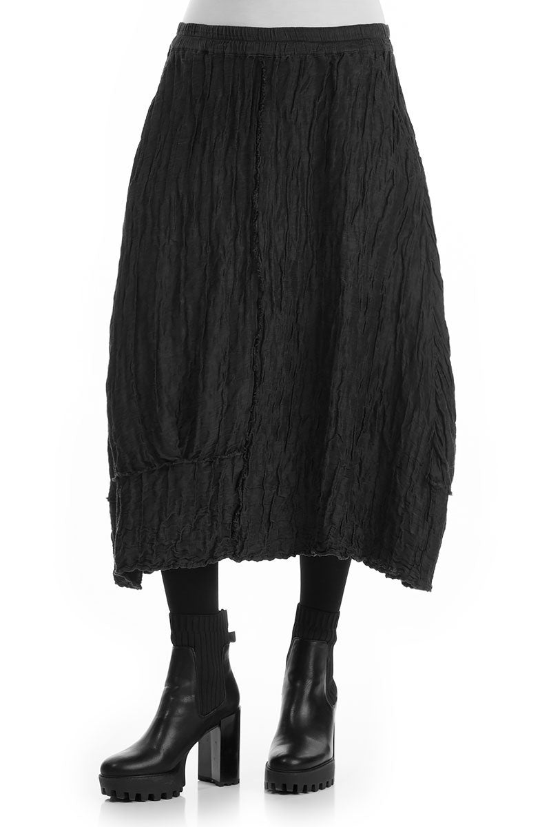 Crinkled Black Silk Linen Skirt 3