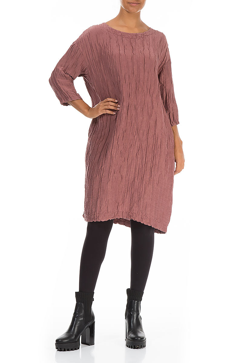 Crinkled Dusty Rose Silk Linen Midi Dress 4