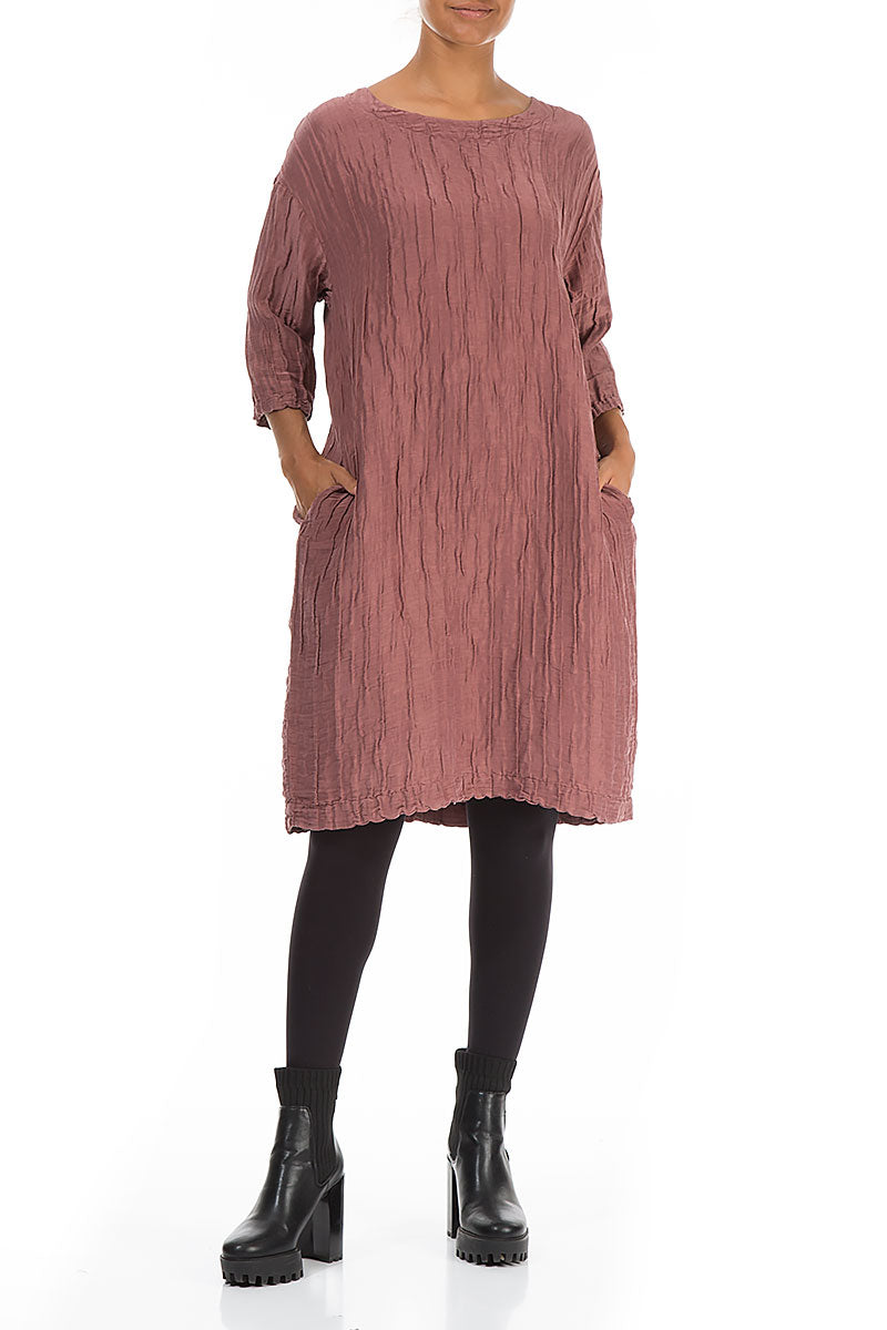 Crinkled Dusty Rose Silk Linen Midi Dress 3