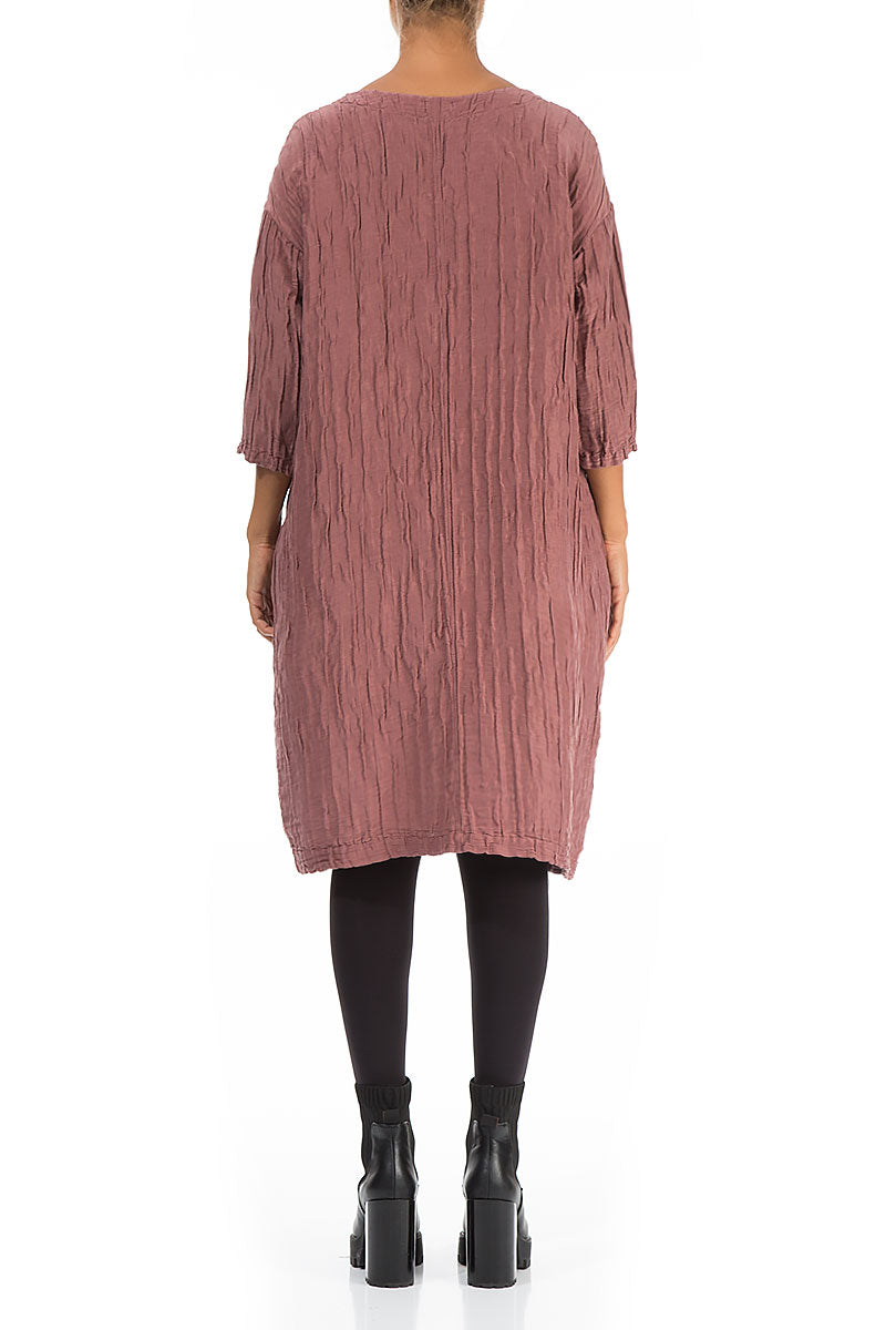 Crinkled Dusty Rose Silk Linen Midi Dress 2
