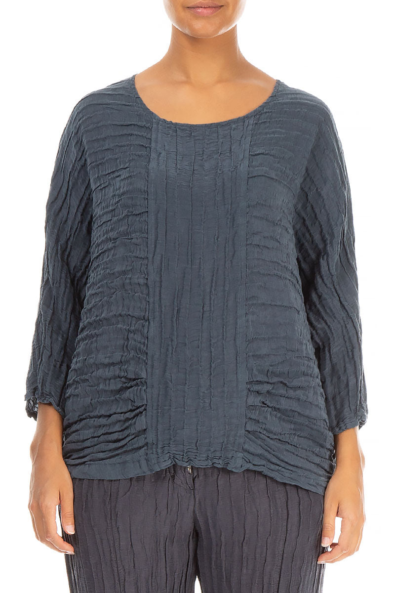 Loose Crinkled Grey Silk Linen Blouse 1