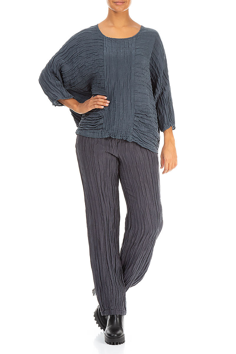 Loose Crinkled Grey Silk Linen Blouse 4