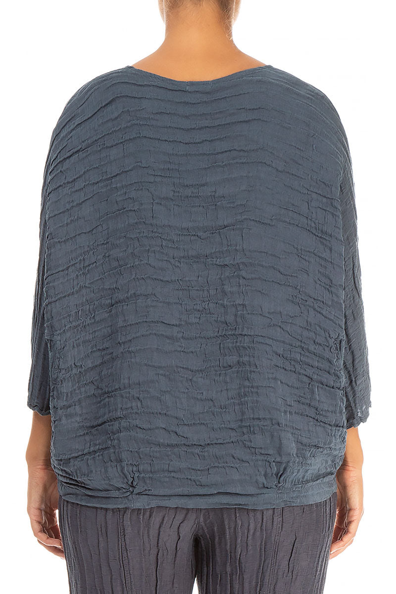 Loose Crinkled Grey Silk Linen Blouse 2